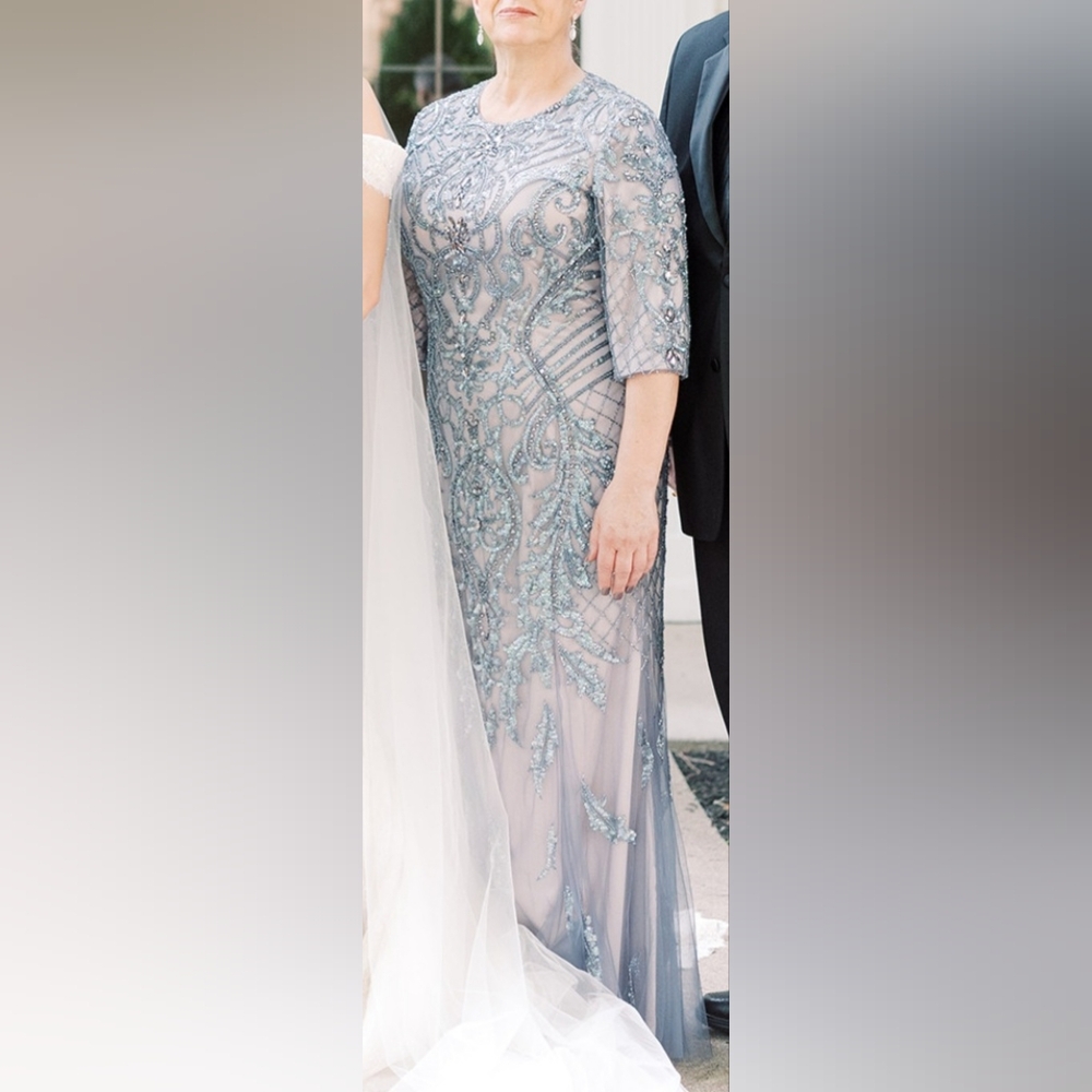 Modest Mon Cheri Beaded Evening Gown 14 Formal Dress Mother of Bride Groom
